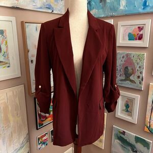 Philosophy Republic Burgundy Oversized Blazer Rolled Sleeve Size S Workwear Chic